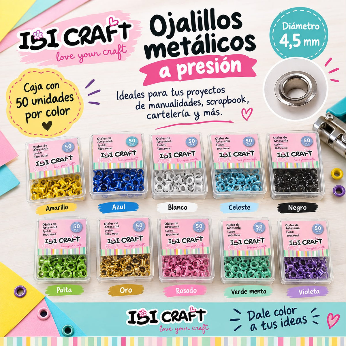 Ojalillos Ibi Craft Metálicos x 50 Unidades