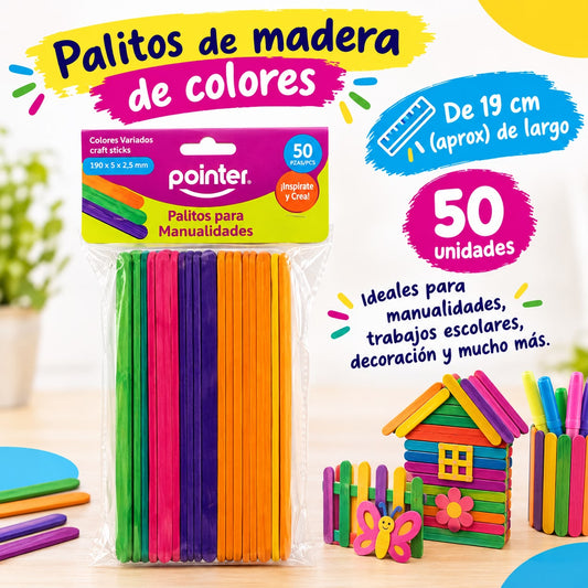 Palitos de Madera de Colores 19cm x 50 unidades