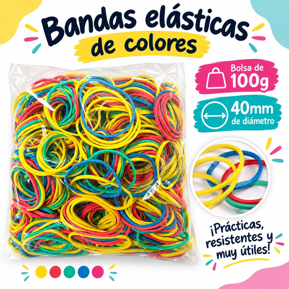 Bandas elásticas de Colores, 40mm de diámetro, bolsa de 100g