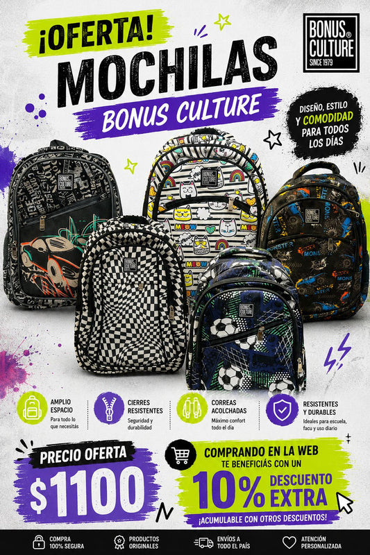 Mochila Bonus Culture 2 Reparticiones y bolsillo delantero