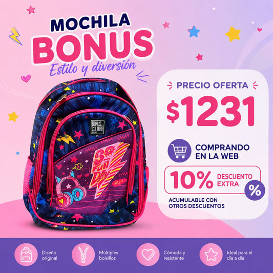 Mochila Bonus Culture 2 Reparticiones y bolsillo delantero