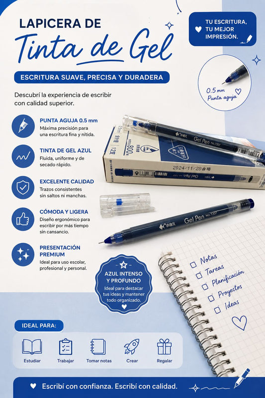 Boligrafo de Gel Punta Aguja Caja x 12