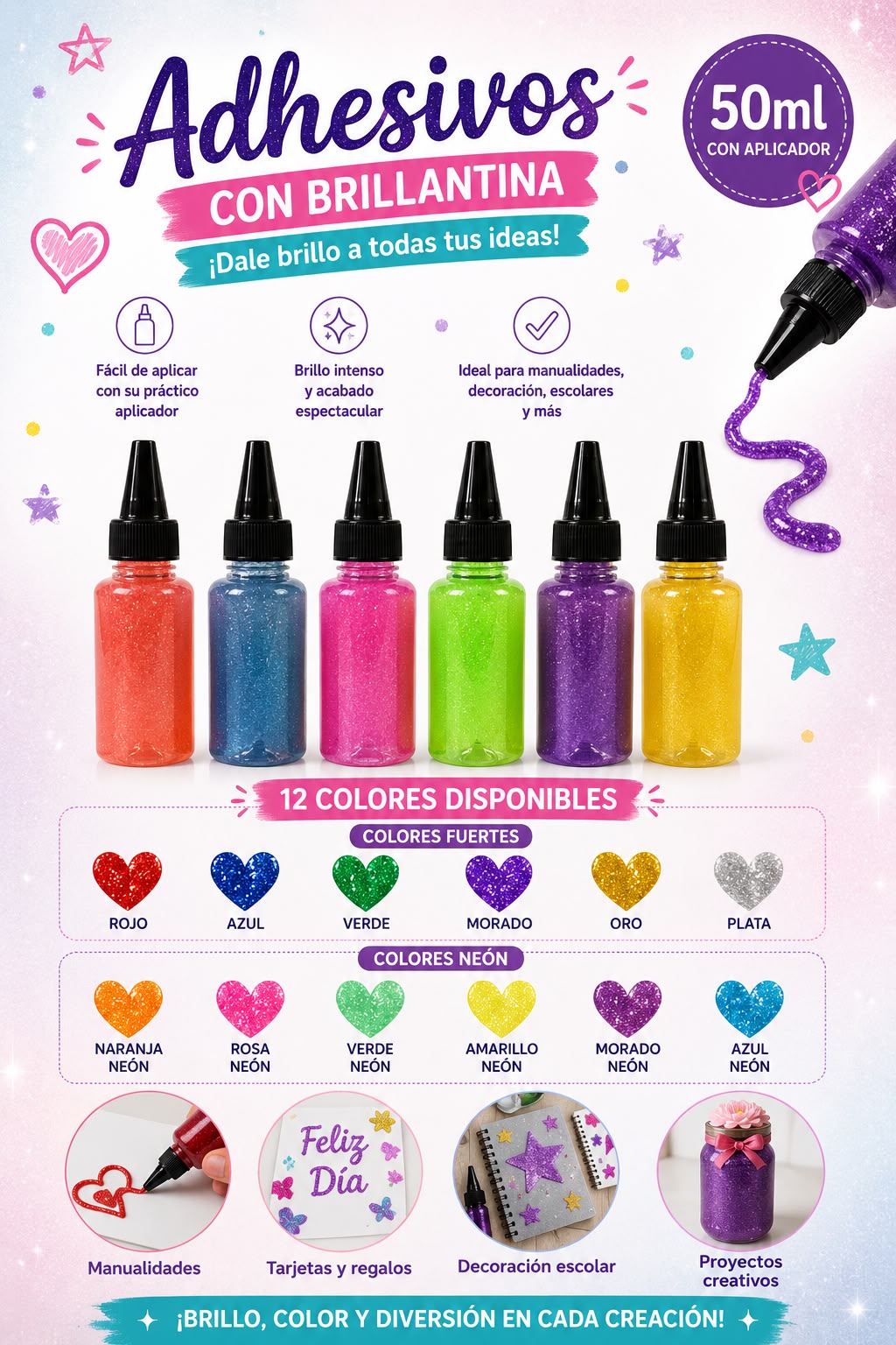 Adhesivo con Brillantina y aplicador 50ml