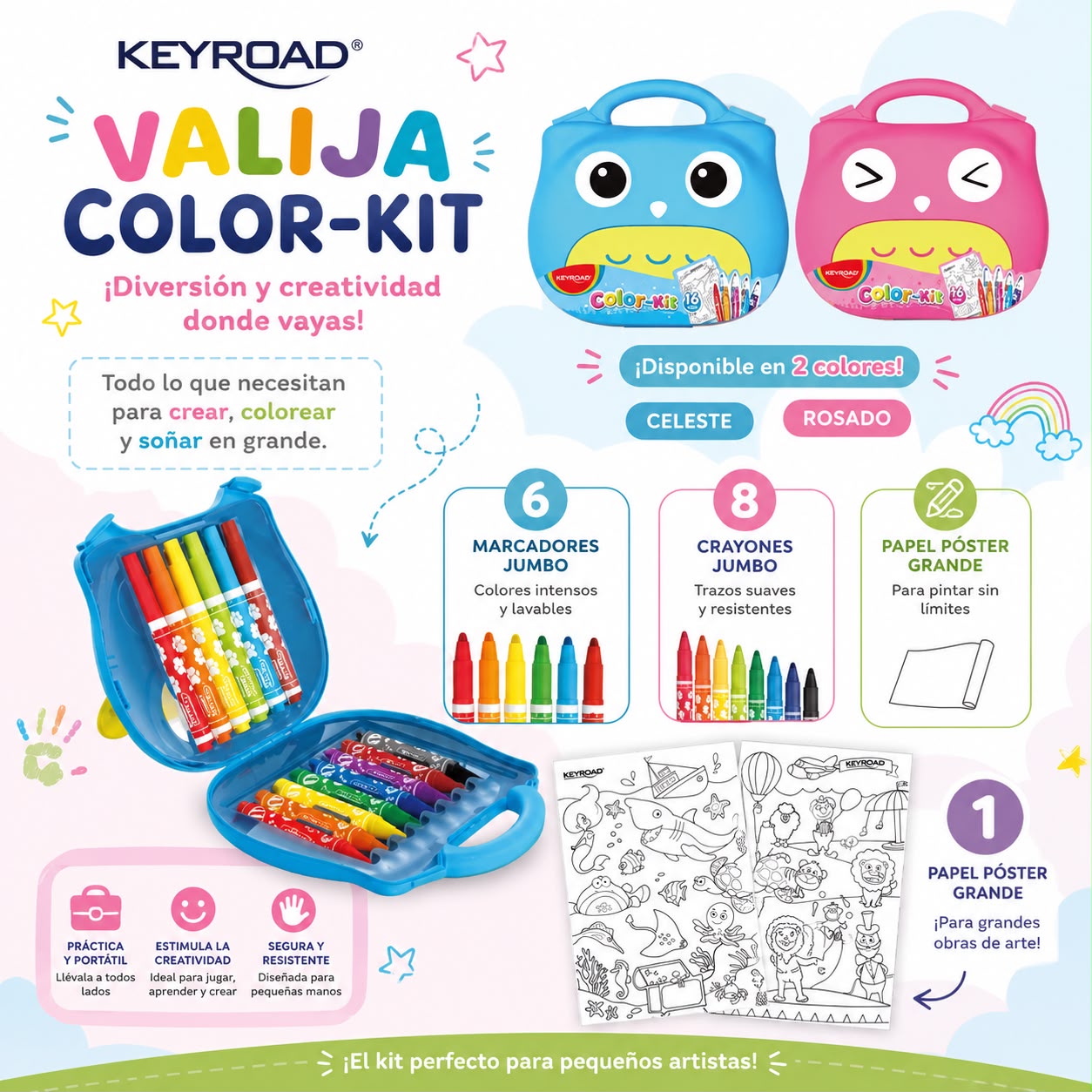 Marcadores y crayones Keyroad en valija