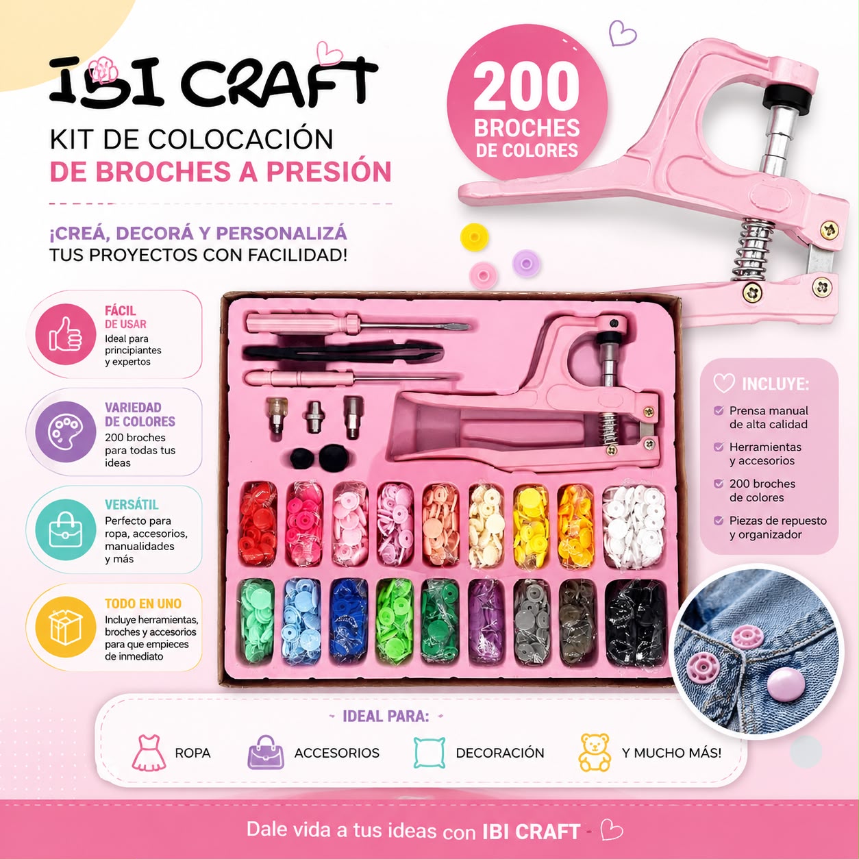 Set de Prensado Ibi Craft para broches a presión