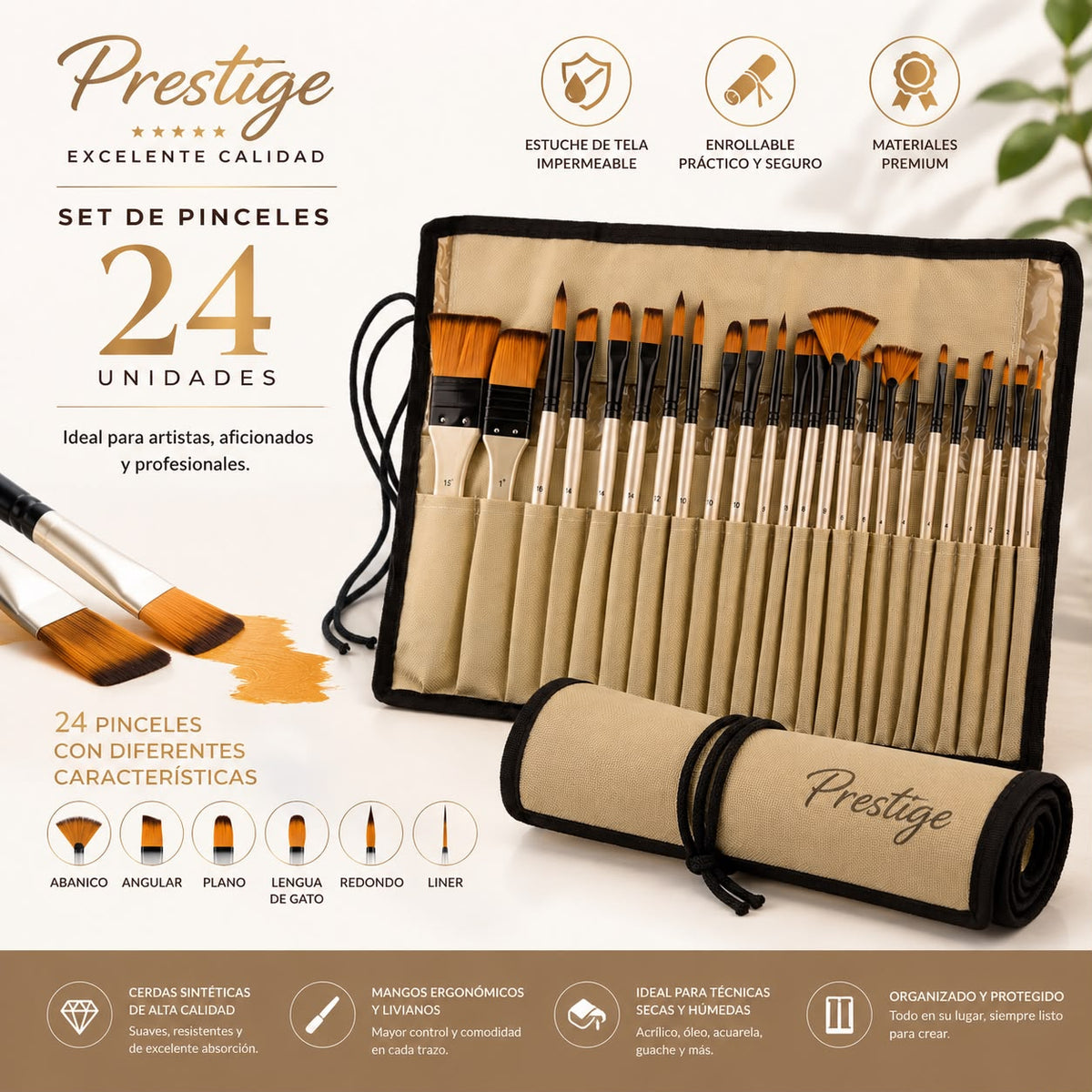 Pinceles Prestige en estuche regalable x 24