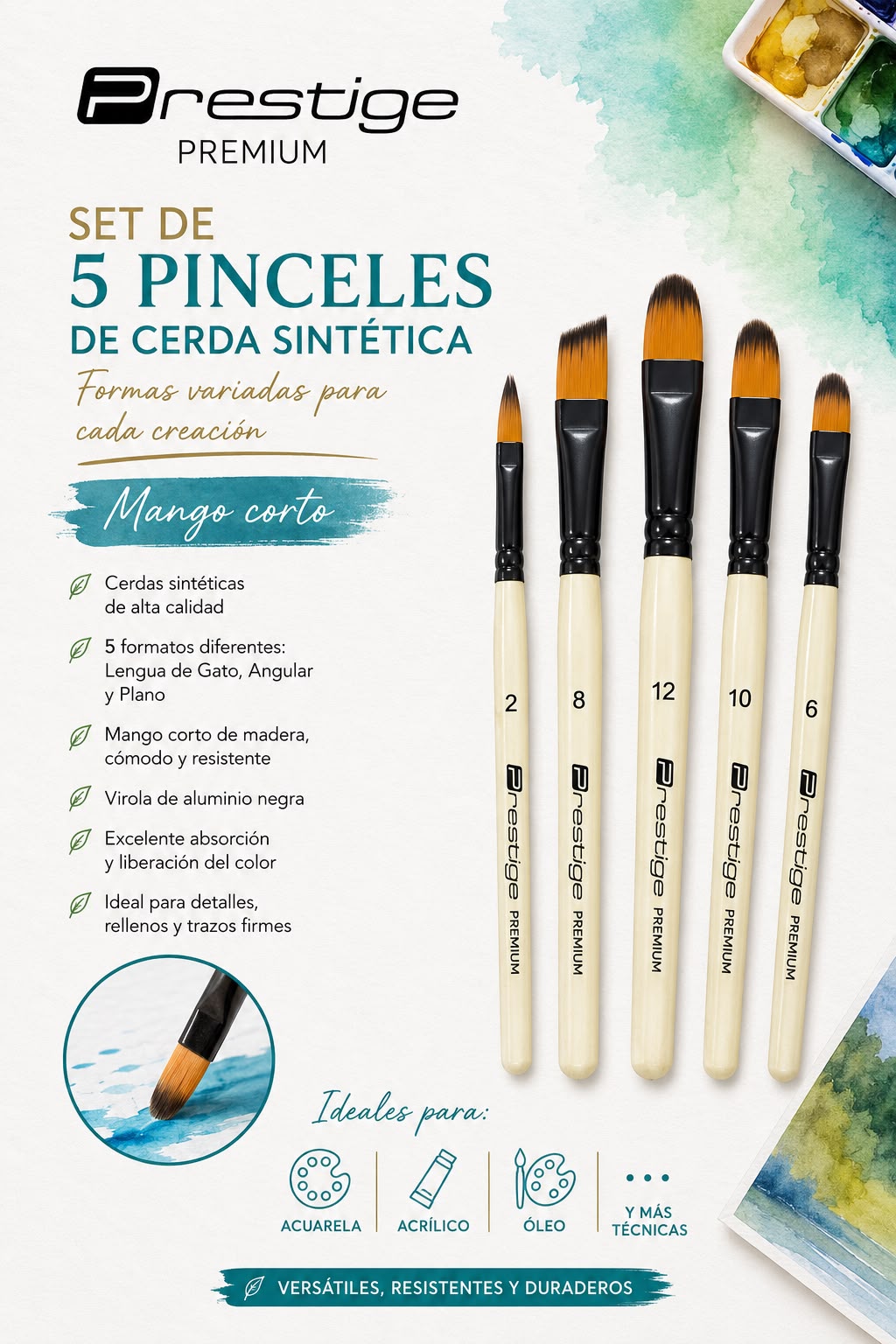 Pinceles Prestige surtidos en 5 diferentes sets, elegí el tuyo!!!