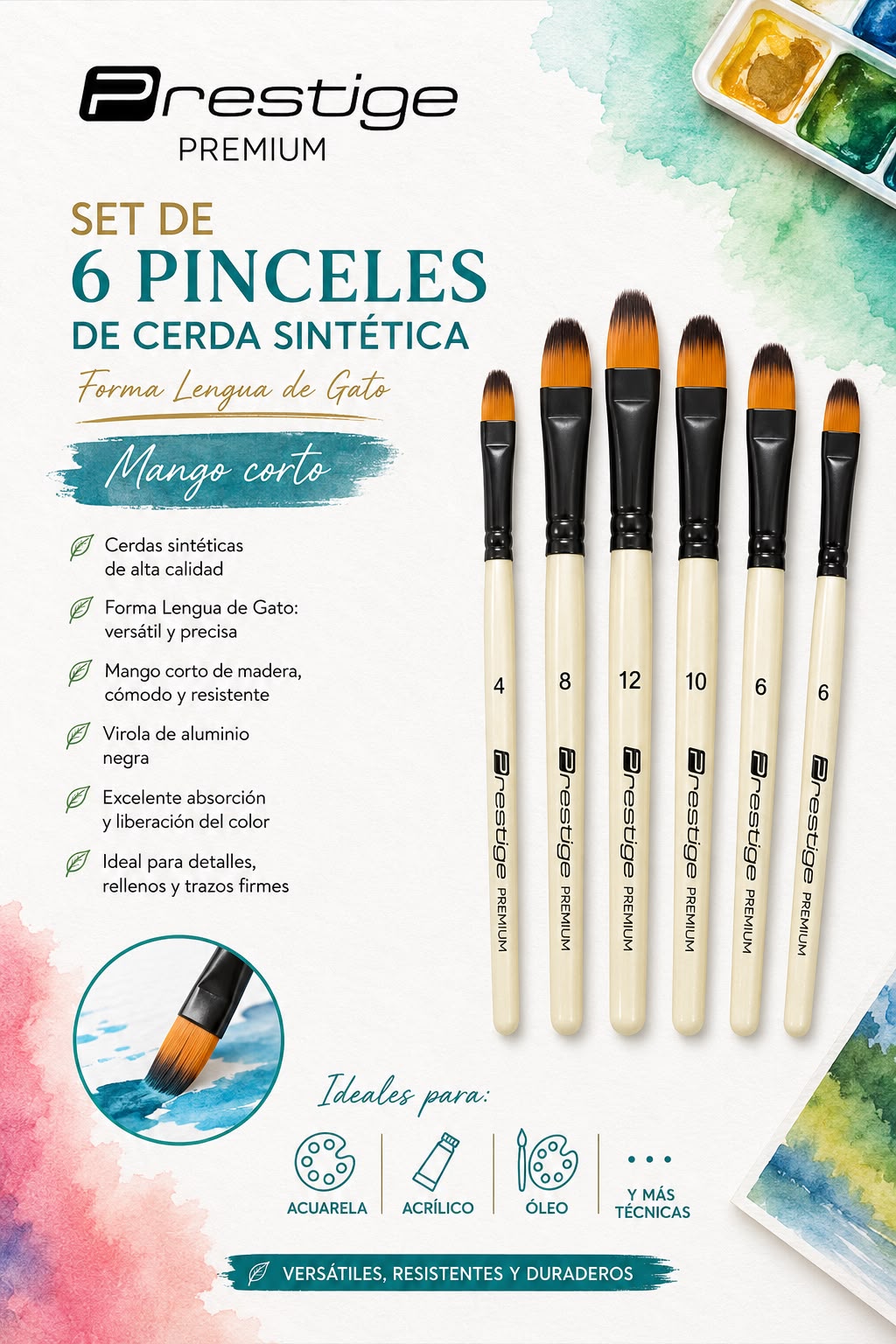 Pinceles Prestige surtidos en 5 diferentes sets, elegí el tuyo!!!