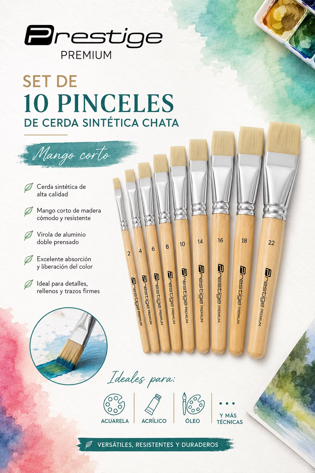 Pinceles Prestige surtidos en 5 diferentes sets, elegí el tuyo!!!