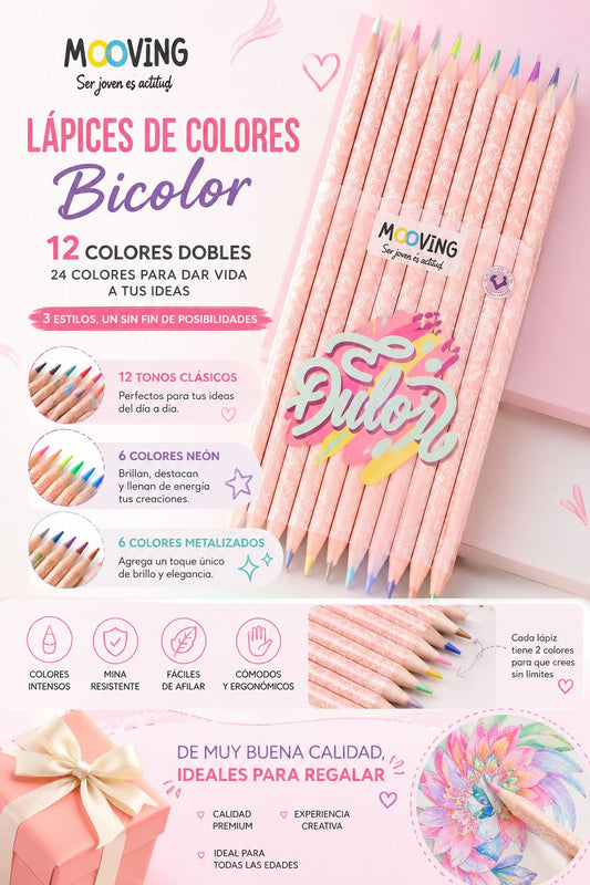 Lápices de Colores Mooving Doble punta x 12 (24 colores)