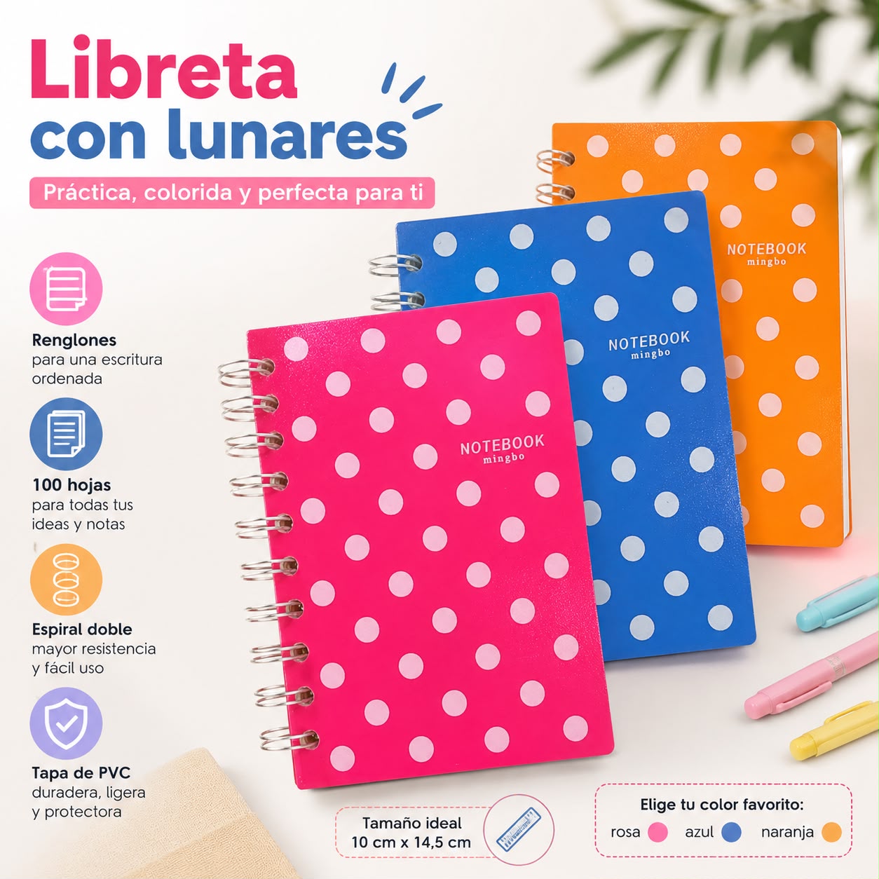 Libreta con espiral tapa Pvc 10.5 x 14.5cm