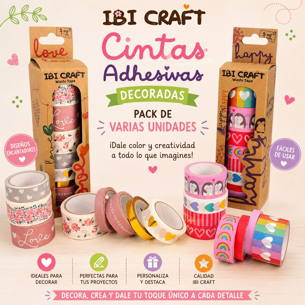 Cintas Ibi Craft Washi Tape impresas y foil