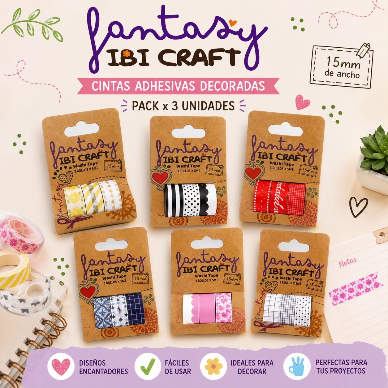 Cintas Ibi Craft Washi Tape x 3 unidades