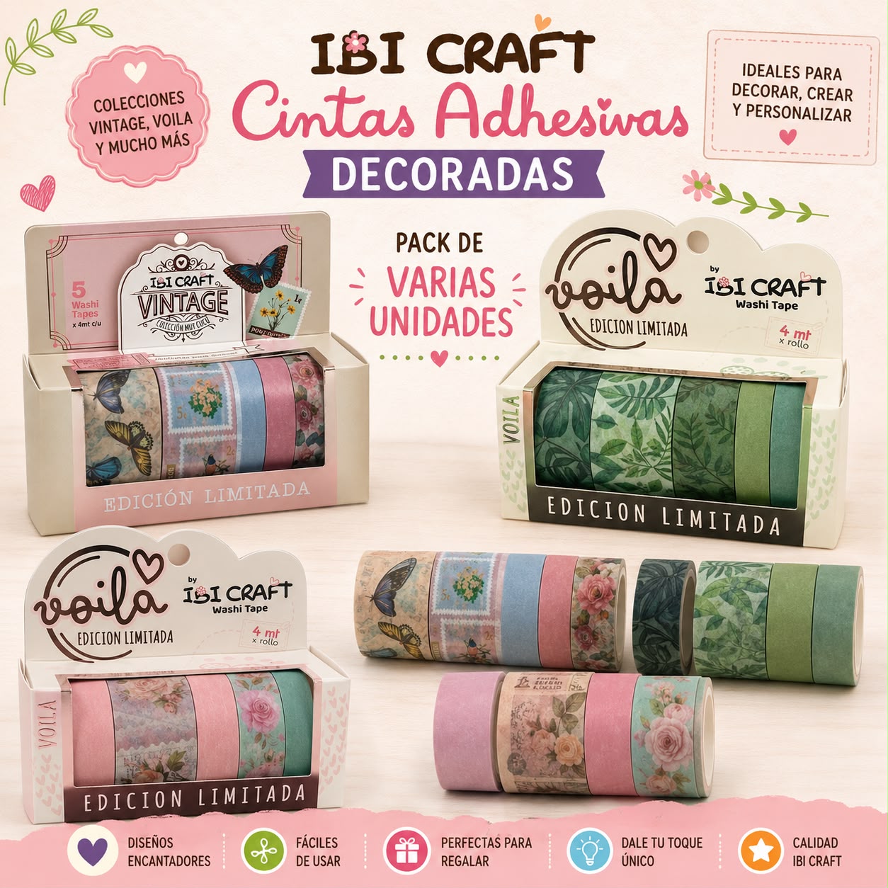 Cintas Ibi Craft Washi Tape Vintage, Hojas, Creativa, Correo Bonito o Travel