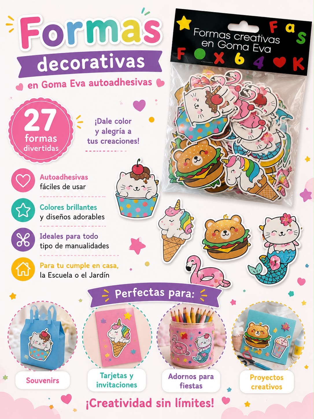 Formas de goma eva autoadhesivas cupcakes