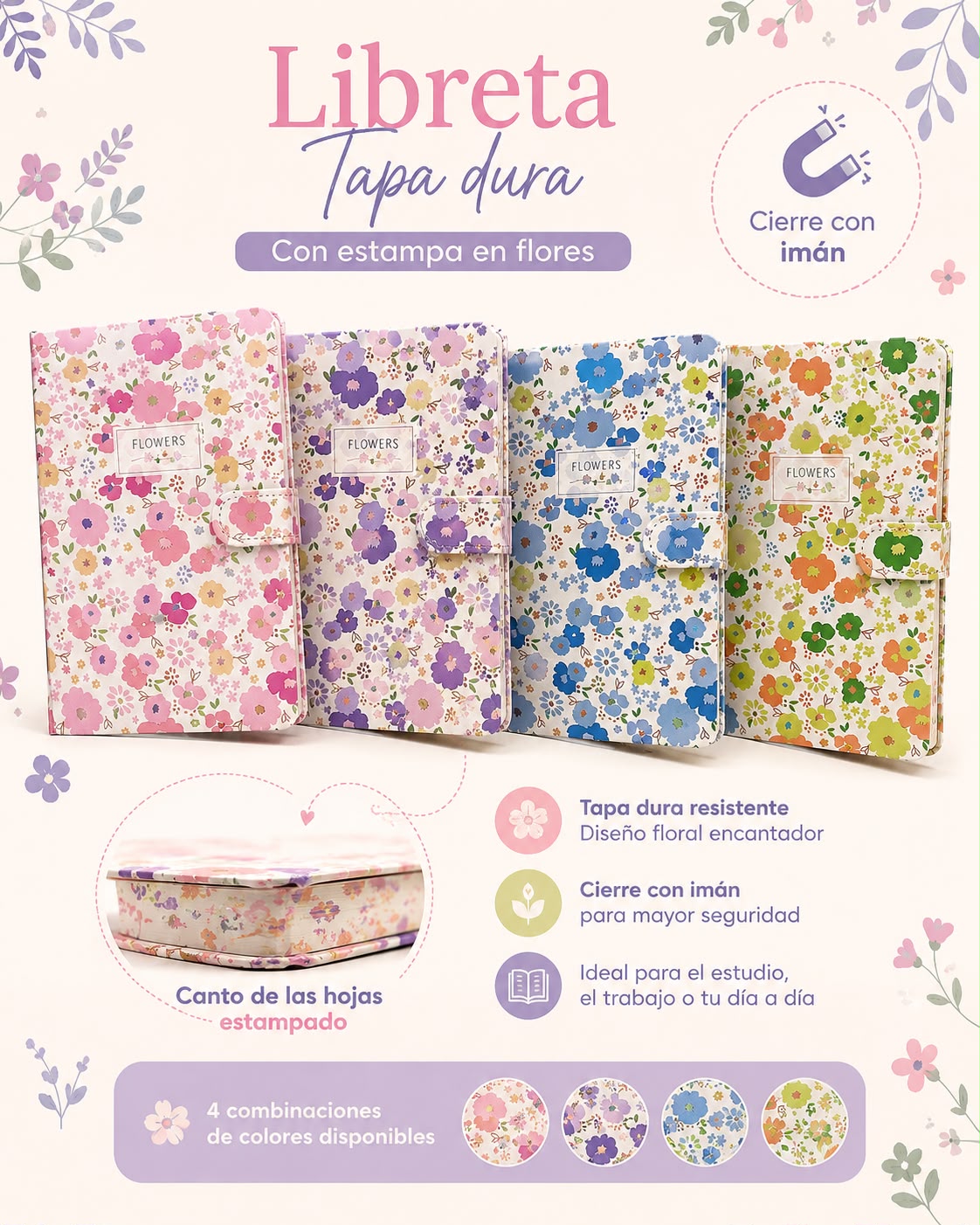 Libreta  Tapa Dura 13cm x 18cm con Cierre Imantado