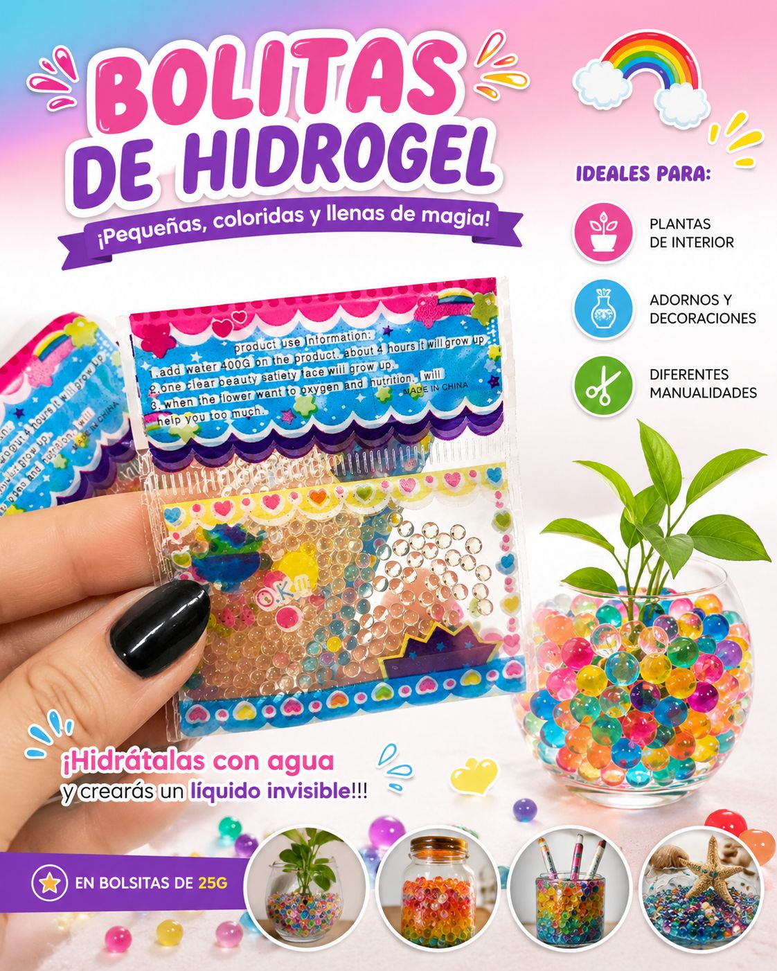 Bolitas de hidrogel (orbis) en bolsita