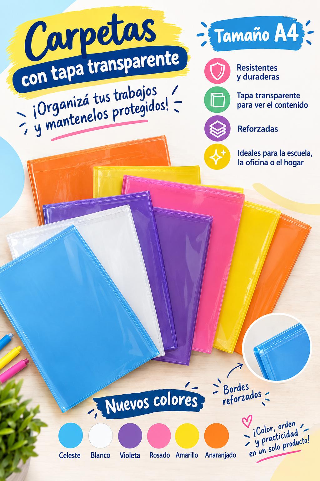 Carpeta de Tapa Transparente Reforzada A4