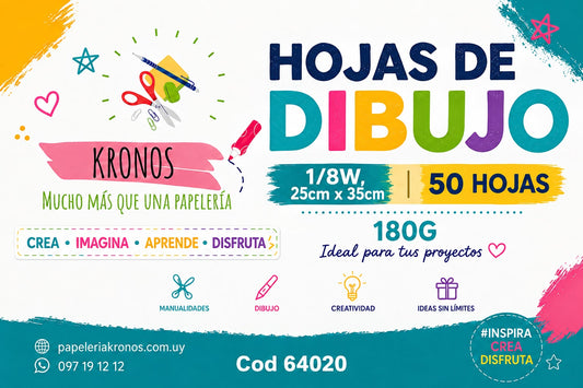 Hojas de Dibujo o garbanzo blanco de 180g x 50 hojas (1/8W)