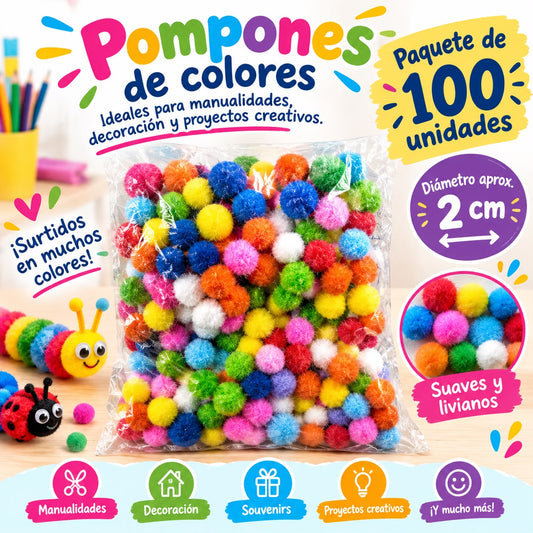Pompones de Colores en paquete de 25 o de 100 unidades