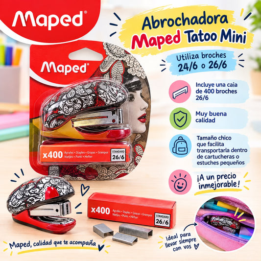 Abrochadora Maped Tatoo en blister con grapas 26/6 de Regalo