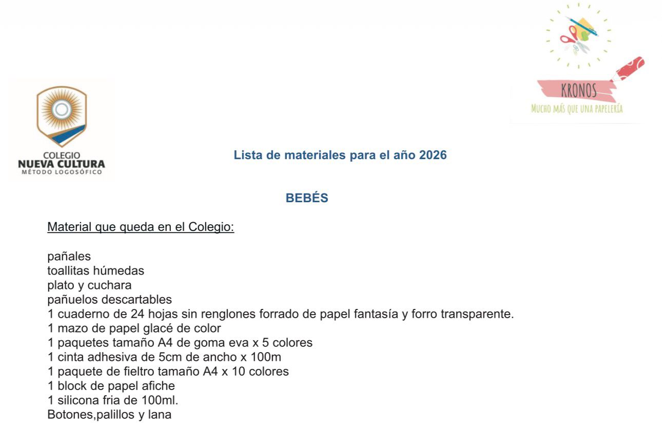 Materiales Completa Nueva Cultura 2026 Bebes