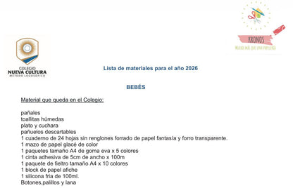 Materiales Completa Nueva Cultura 2026 Bebes