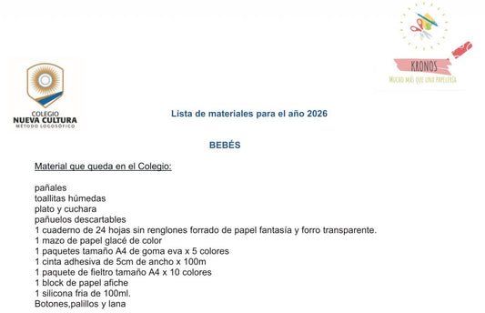 Materiales Completa Nueva Cultura 2026 Bebes