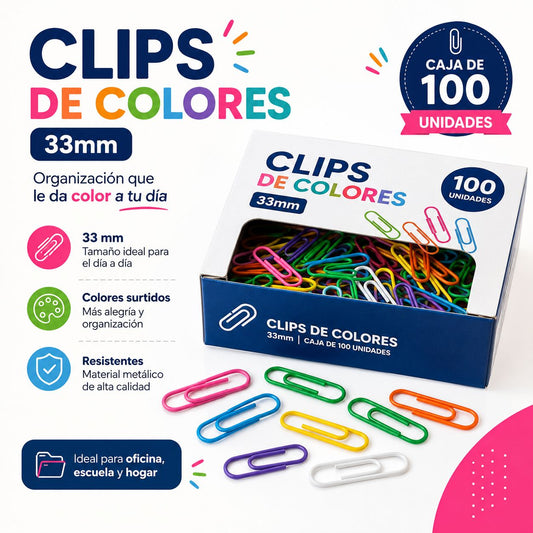Clips de Colores 33mm x 100 unidades