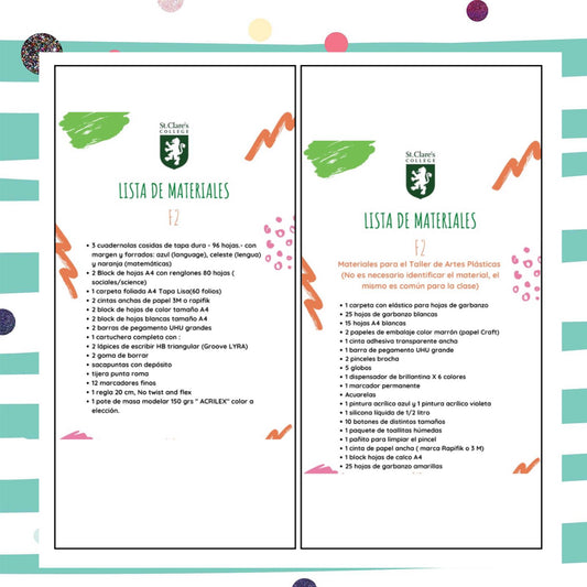 Lista de Materiales Completa para el Colegio St. Clare`s F2 2026