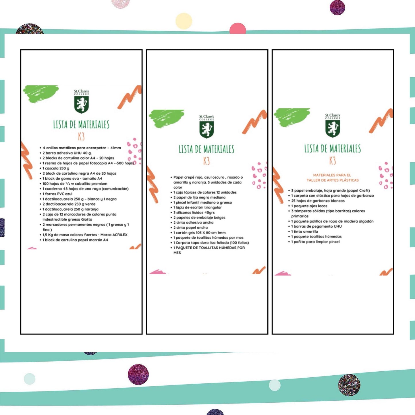 Lista de Materiales Completa para el Colegio St. Clare`s K3 2026