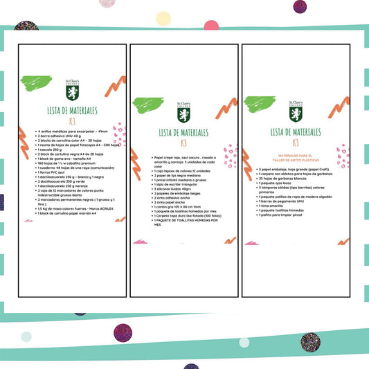 Lista de Materiales Completa para el Colegio St. Clare`s K3 2026