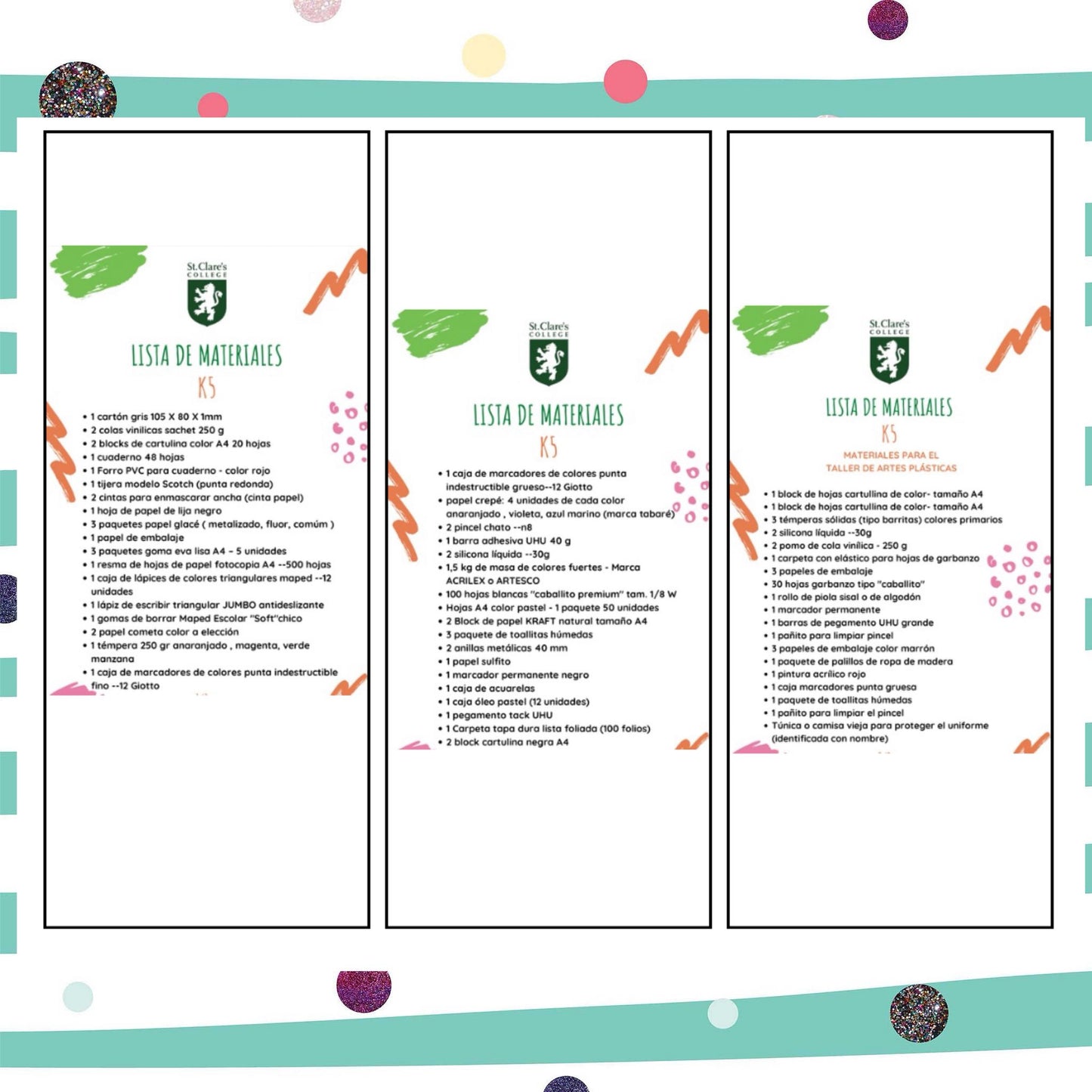 Lista de Materiales Completa para el Colegio St. Clare`s K5 2026