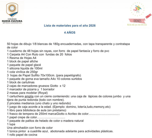 Materiales Completa Nueva Cultura 2026 Nivel 4 Años