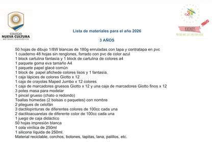 Materiales Completa Nueva Cultura 2026 Nivel 3 Años