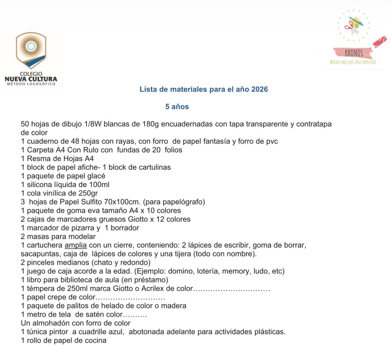 Materiales Completa Nueva Cultura 2026 Nivel 5 Años