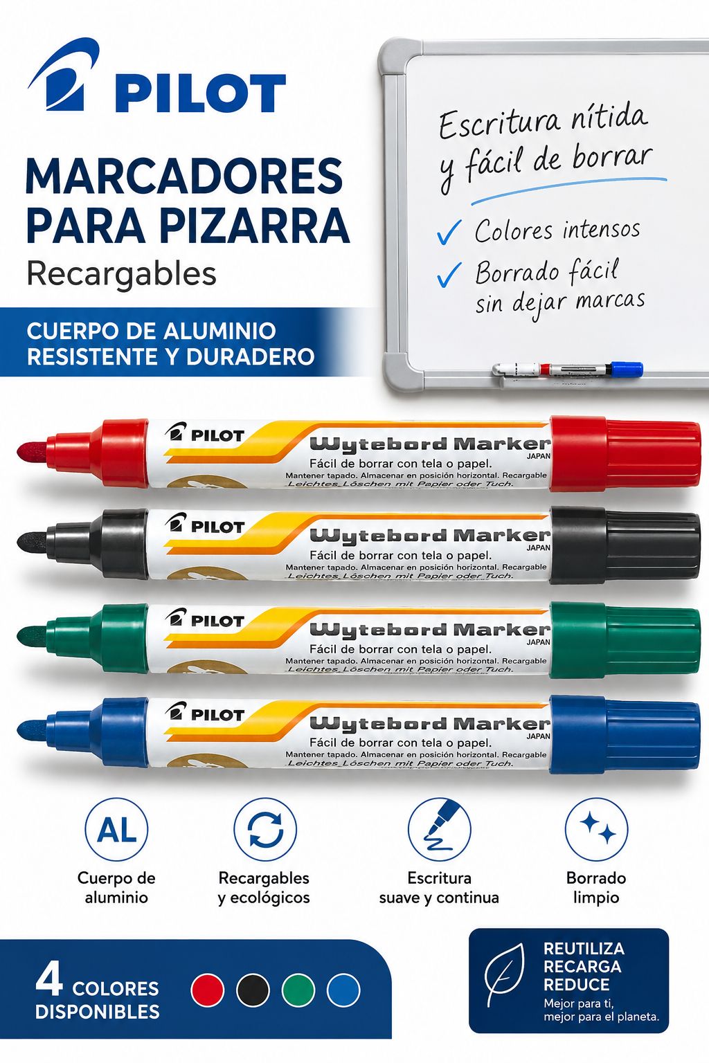 Marcador para pizarra Pilot recargable cuerpo de metal