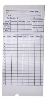 Tarjetas de Horario o Reloj x 25
